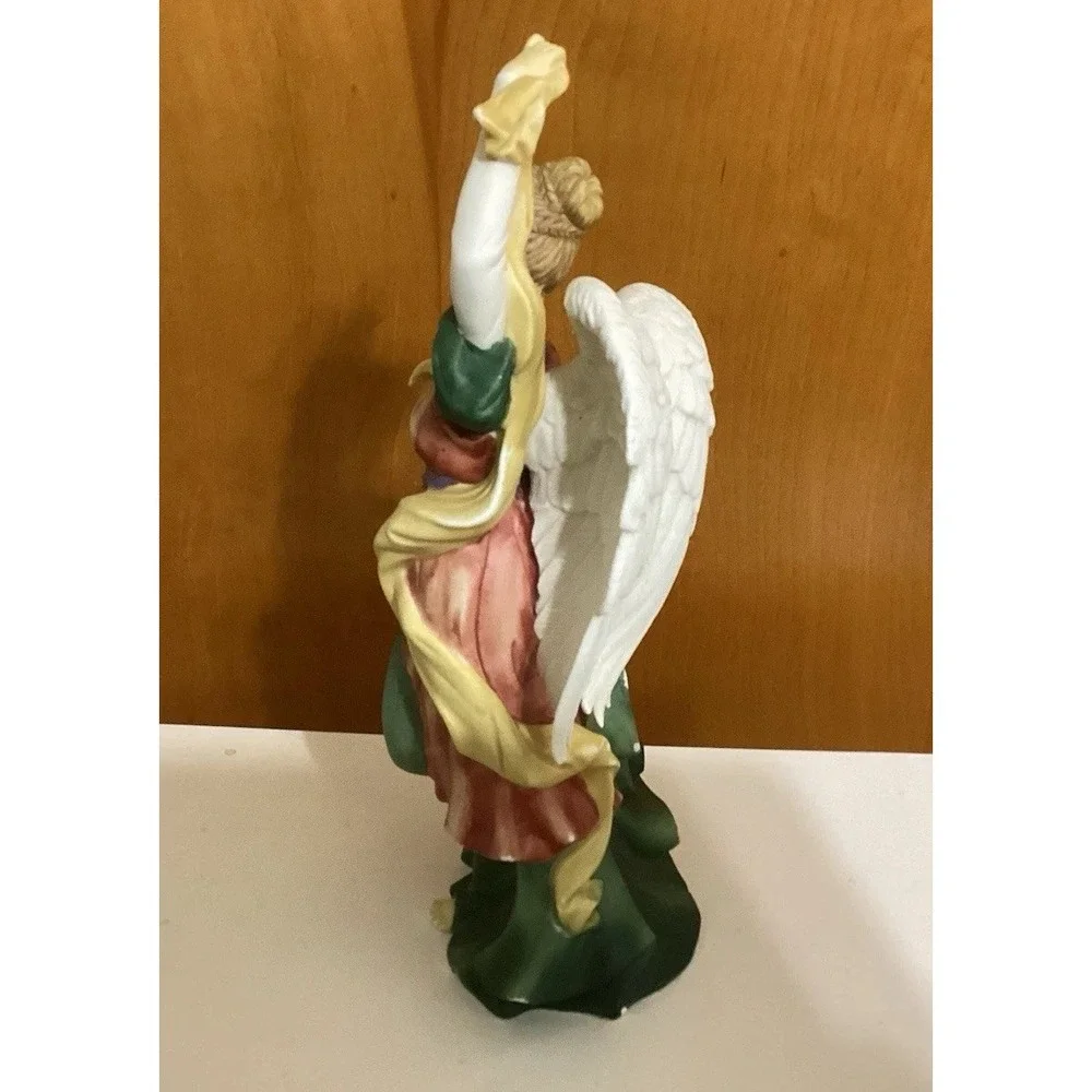 VTG Ceramic Owell‎ Angel Statue Figurine Holding Yellow Ribbon 12